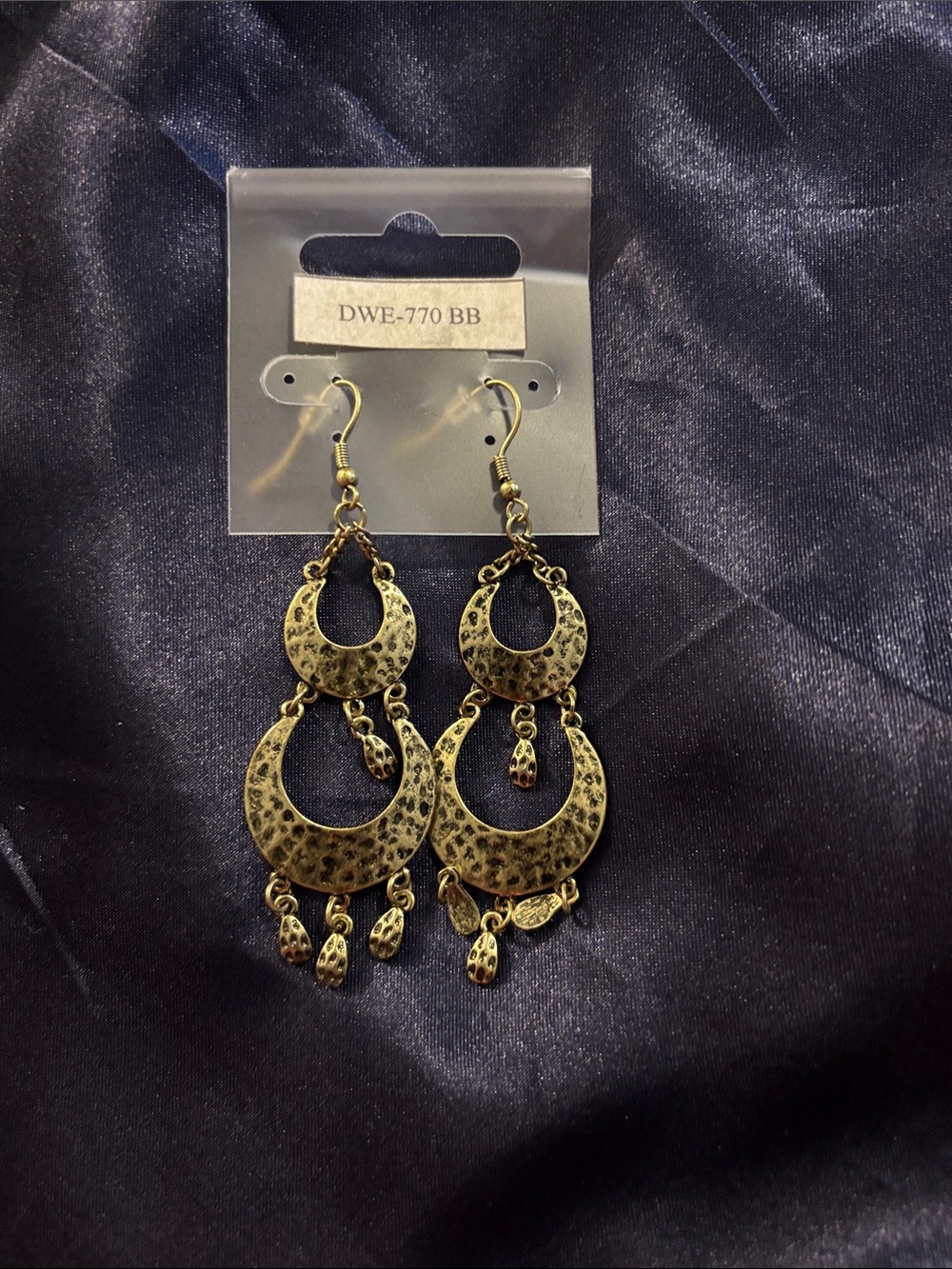 Antique Gold Hammered Crescent Dangle Earrings